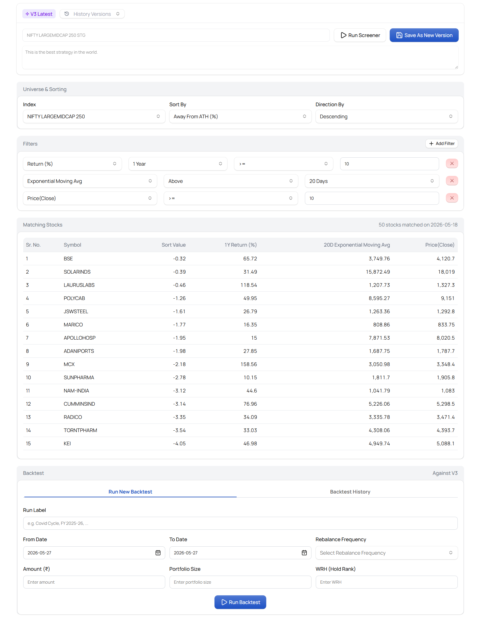 EquityCase Strategy Builder — Build, filter, and backtest trading strategies visually